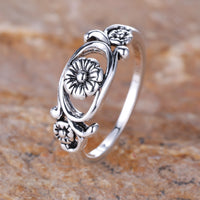 Vintage Bohemian Silver-Plated Flower Ring
