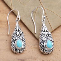 Vintage Boho Turquoise Filigree Teardrop Earrings