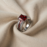 Silver Ring with Ruby in Two Tubes