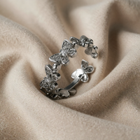 White Gold Butterfly Ring with Crystals
