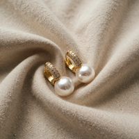 Huggie Paved Drop Earrings with Pearl