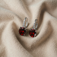 Round Drop Earrings in Silver and Ruby