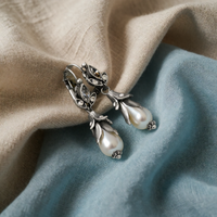 Lilac Floral Silver Pearl Earrings