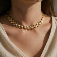 Necklace with Pearl Leaf Choker