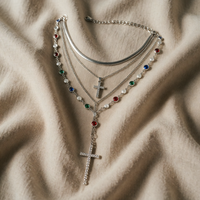 White gold necklace and earring set with multicolored gems