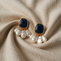 Midnight Pearl Fringe Statement Stud Earrings