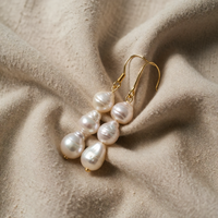 Triple Strand Baroque Pearl Drop Earrings