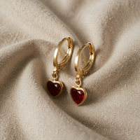 Drop Earrings with Golden Ruby Heart