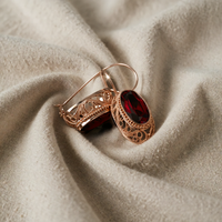 Gold and Ruby Filigree Drop Earrings