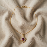 Gold and Ruby Floral Pendant Necklace