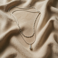 Double Layer White Gold Necklace with Drop Pendant