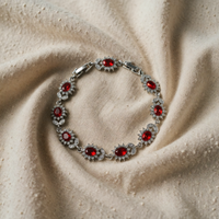 Floral Bracelet in Silver and Ruby