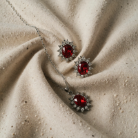 Floral Ruby and Silver Jewelry Set