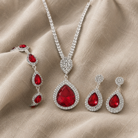 Silver Ruby Drop Jewelry Set