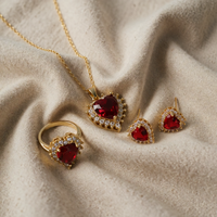 Heart-Shaped Gold and Ruby Jewelry Set