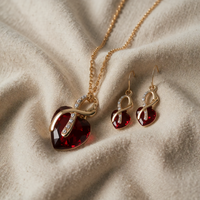 Woven Heart Jewelry Set in Gold and Ruby
