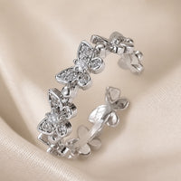 White Gold Butterfly Shaped Ring with Crystals