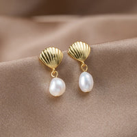 Gold Shell Earrings with Freshwater Pearls