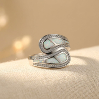 Vintage Bohemian White Opal Silver-Plated Ring