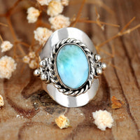 Vintage Oval Larimar Silver Boho Ring